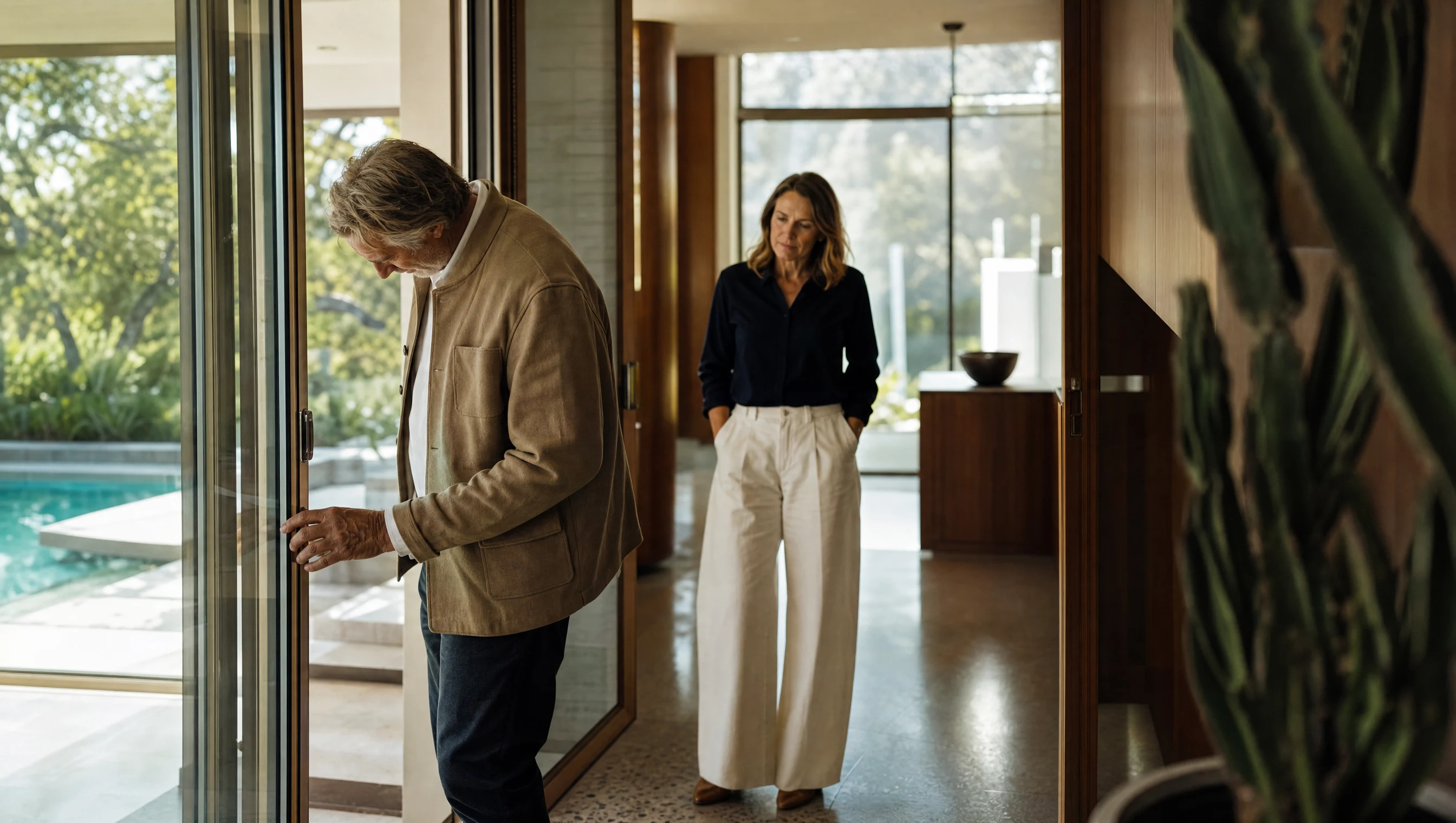 Relocation clients evaluating an aspirational Los Angeles rental during a private showing