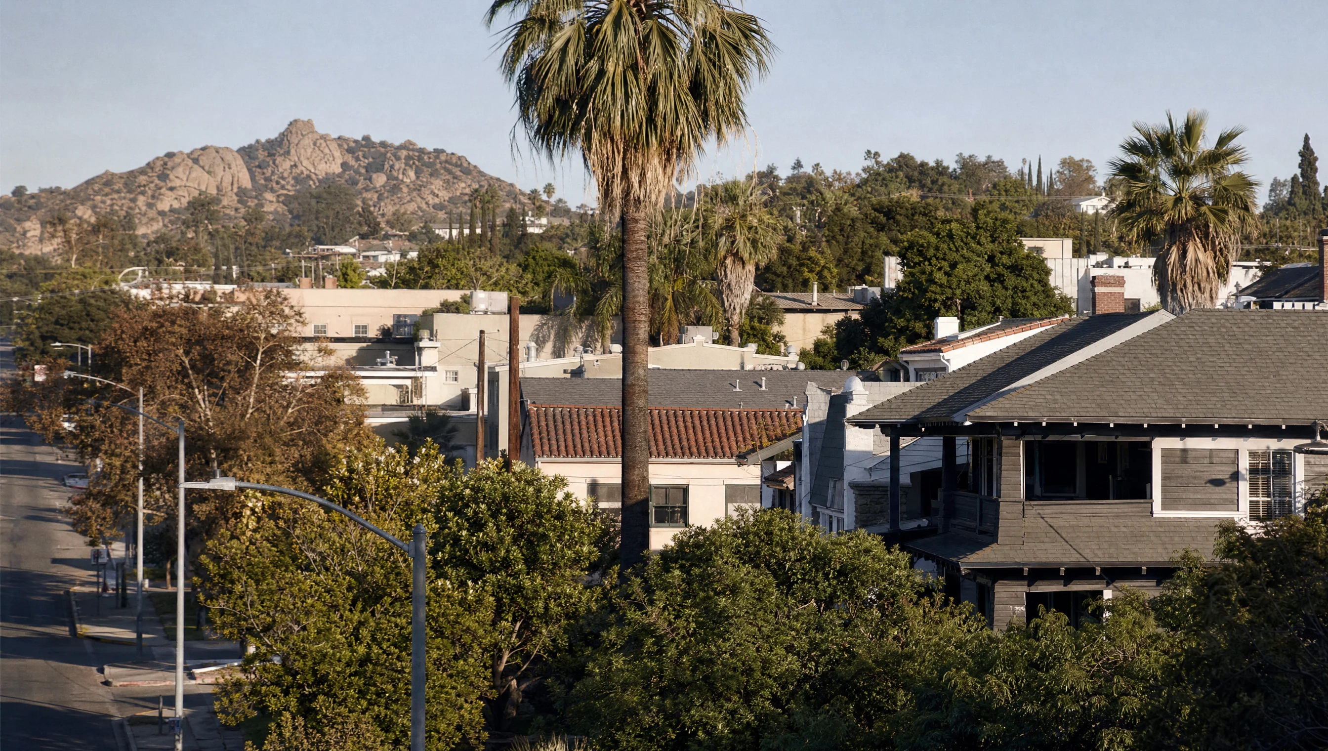Eagle Rock residential and boulevard view in golden light