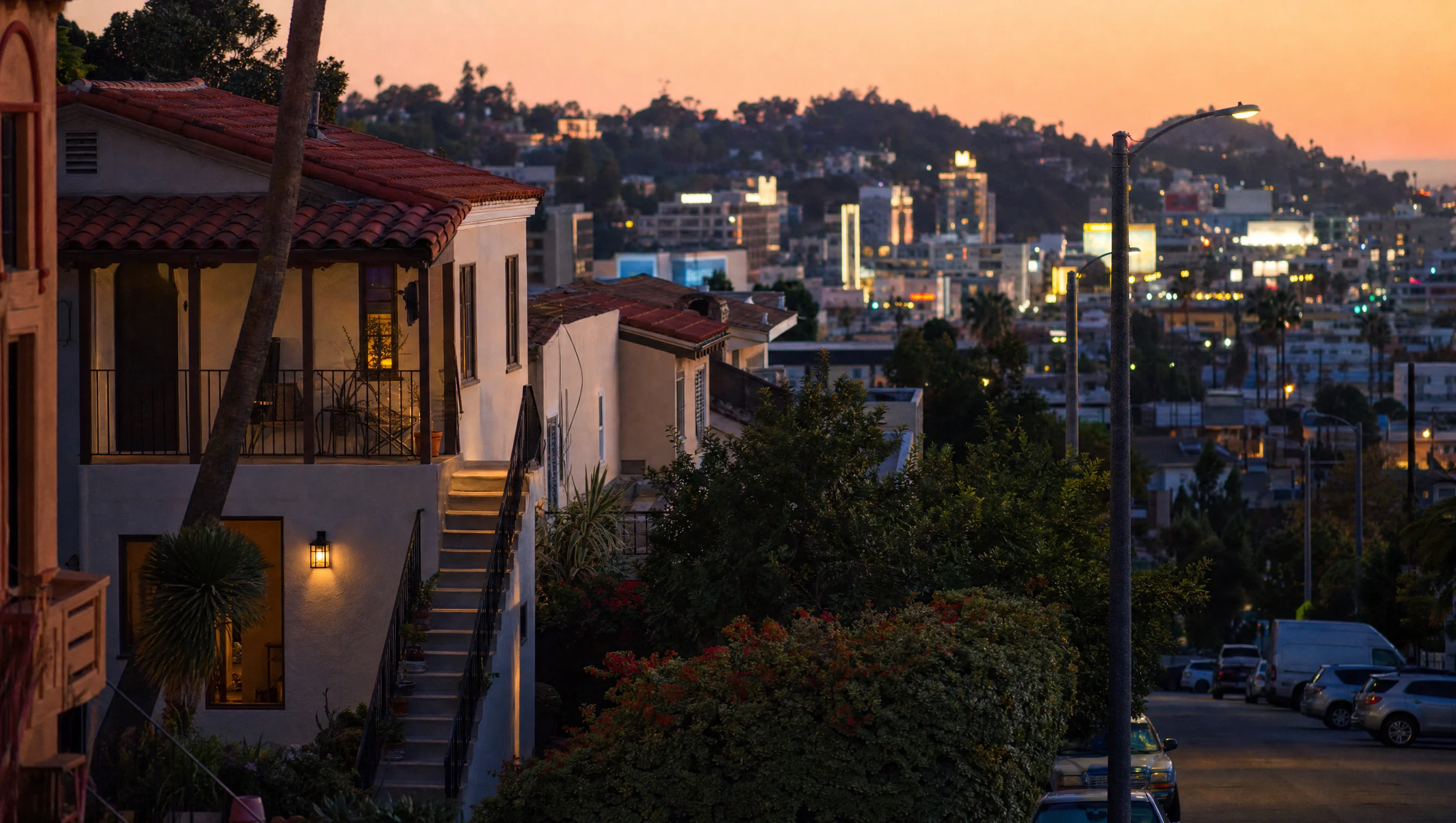 West Hollywood residential hillside and city lights